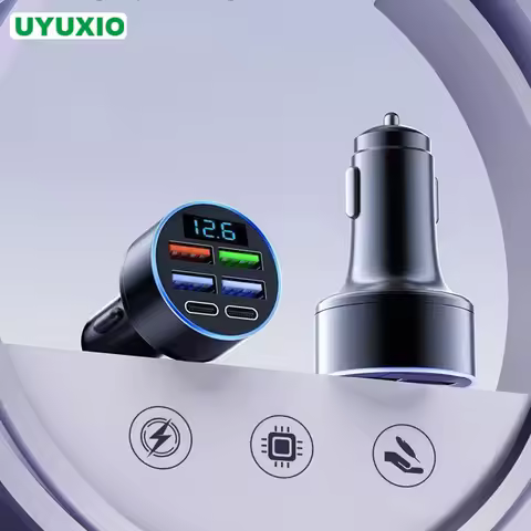 UYUXIO Multi Port USB C Car Charger Adapter 6 in 1 with Volt Meter for iPhone 17 16 Samsung Fast Cha