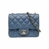 CHANEL CF 口蓋包 方胖子 17cm 藍色 荔枝牛皮20開 銀扣