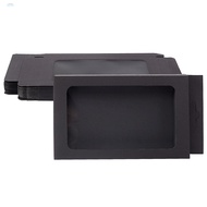 20pc Foldable Creative Kraft Paper Box Wedding Favor Boxes Favour Box Paper Gift Box with PVC Clear Window Rectangle Black 19.9x10.5x1.7cm