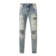 HOT14★AMIRI blue washed water grinding white micro elastic slim jeans