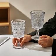 French Retro Embossed Medieval Goblet Green Leaf Glass European Goblet Glass ins Juice Drink Glass