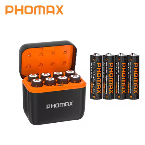 PHOMAX New Trend 8 Slot 1.5V AA Rechargeable Lithium Battery with Type-C Charger smart for 8Pcs 4200