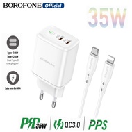 BOROFONE BN9 35W USB C Charger PD Fast Charging Dual Port(2C) Charger Set Type-C /Lightning Charger Cables For iPhone 14 13 12 11 Max Pro XS 8 Plus For iPad For Samsung Huawei Xiaomi PD Fast Charger (EU)