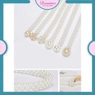 DF TP669 Buckle Belt Fashion Pearl Dress Women Pearl Chain Elastic Belt Korean Fashion