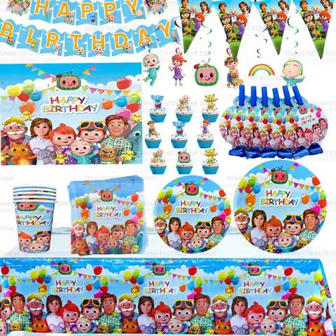 Cocomelon Party Decoration Tableware Set Birthday Party Supplies Favors Gifts Tablecloth Napkins Pla