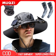 1 Set Solar Fan Hat with Arm Sleeves Neck Gaiter UV Protection USB Rechargeable Foldable Men Women O
