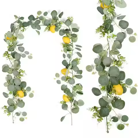 Artificial Eucalyptus Lemon Flowers Hanging Garland Fake Plants Wreath Floral Vine For Wedding Home 