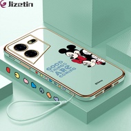 เคส Jizetin สำหรับ Tecno Pova 5ฟรีสายคล้อง + หนูมินี่การ์ตูนมิกกี้น่ารัก (Dny) เคสชุบลายขอบสี่เหลี่ยมเคสโทรศัพท์เคสโทรศัพท์นิ่มชุบหรูหรา