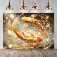 1 Piece 2D Flat Print Gold Carp Pattern Sea Photo Backdrop Made Of Polyester Fabric Suitable For Hom