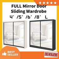 8ft x 8ft Sliding Wardrobe with  Mirror Door / Almari Baju Pintu Cermin