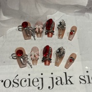 Ready stock Gorgeous pink red full rhinestones press on nails S size 🇲🇾 华丽风粉色系满钻穿戴甲 S size