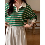 Striped korean outfit Retro Outfit Women T-Shirt Woman Y2K Outfit Korean Style 4 Colors