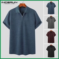 ∬ ✰ ✸ INCERUN Knitted pit zipper lapel top POLO Shirts