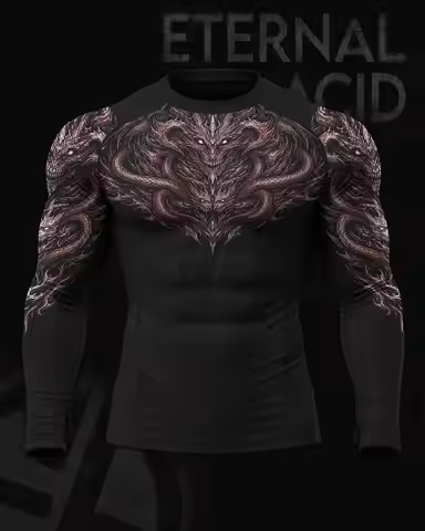 02-Men's Gothic Print Compression Tight Fit LONG Sleeve Sports Shirt Workout Tops Gym Compression Br