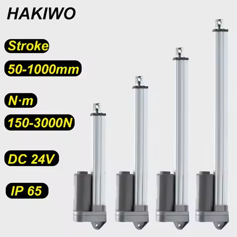 HAKIWO 24V IP65 Waterproof 3000N Linear Actuator 50mm 150mm 500mm 800mm 1000mm Stroke Solar Tracker 