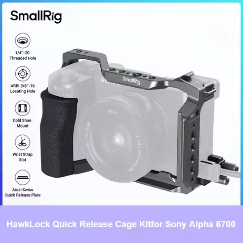SmallRig A6700 Camera Cage HawkLock Quick Release Cage Kit for Sony Alpha 6700 w Silicone Grip & Cab