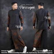 [BISA COD] BARU 2025 Setelan PRIA DEWASA Koko + Sarung Celana Batik Lengan Panjang Baju Koko Hitam F