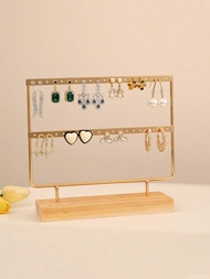 一件鐵藝耳環展架帶有木基座-理想的組織和顯示耳環和耳掛-完美的珠寶道具，用於在木製展示架上展示耳飾配件