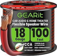 GEARit Speaker Wire 18 Gauge (100 Feet / 30 Meters), Black Speaker Cable 18AWG, Transparent, 2-Condu