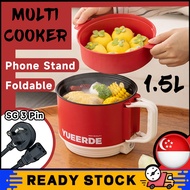 Double Layer Steamer Mini 1.5L Folding Handle Cooker Portable Electric Hot Pot Non-stick Liner Rice Instant Noodles Bowl