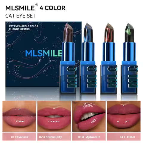 Color Changing Lipstick Set 4PCS Warm Tones Cat Eye Glitter Diamond Shine Moisturizing Non Stick Lip