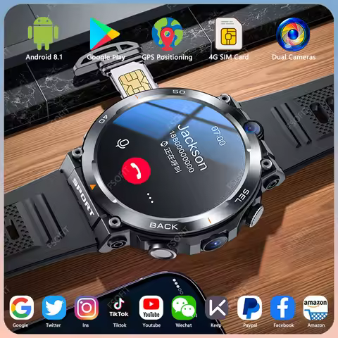 1.39-inch 4G Network SIM Card Smart Watch Dual Camera GPS Wifi NFC Rugged 64G-ROM Google Play IP67 A