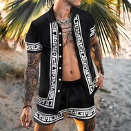 M-3XL Men's Clothes Summer New Hawaiian Set Black Fashion Casual Printed Outfit Short Sleeve Beach S