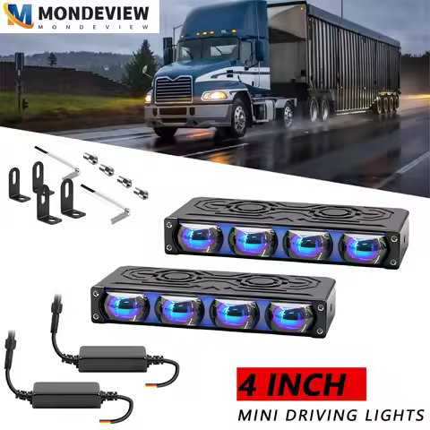 MONDEVIEW 2pcs 4-inch blue film four lens car grille light, car auxiliary driving light, truck drivi