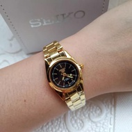 Seiko 5 AUTOMATIC Watch for WOMEN Japan Movement GOLD Strap Black Dial