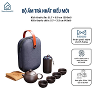 Bộ Ấm Chén Trà Tử Sa Di Động Du Lịch Gốm Tráng Men Sang Trọng , Thiết Kế Thủ Công, Tiện Lợi và Nghệ 