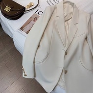 小西装外套女GJ感春秋季2026新白色韩版时尚中长小个子西服Fashion Casual Suit Jacket Women Korean Style Long Sleeves Slim-fit Bl