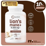 Bahan Mikro Lions Mane dengan L-Ergothioneine |     240 Kapsul Vegan, 8,400 mg Setara Herba, Supleme