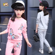 Girls' Suits /Baju Budak Perempuan Set 3-5-10-12-14 tahun 2pcs/T-shirt Lengan Panjang + Seluar Kanak Kanak/Children's Spring Long-Sleeved Sweatshirt Two-Piece Medium Big Childre 9/8