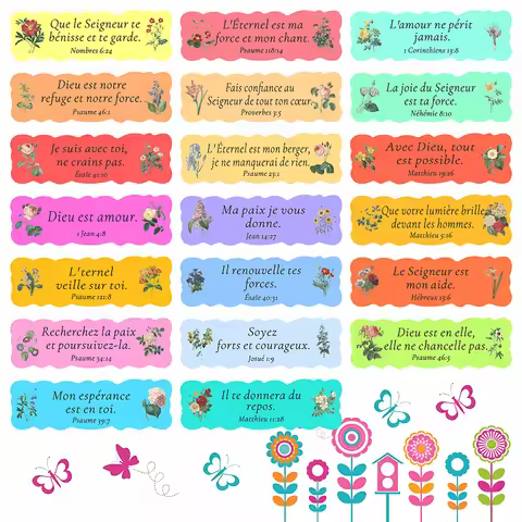 200 Pcs French Bible Verse Stickers – Floral Scripture Labels with Inspirational French Verses, Aest