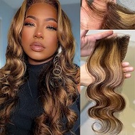 ALHER Ombre 4/27 Body Wave 4x4 Closure Human Hair Honey Blonde Highlight Brown Ombre Color Wavy Free
