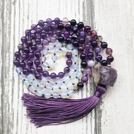 (Ready stock in SG) Hand-knotted 108 8mm amethyst stone mala beads necklace, yoga meditation necklace, boho necklace