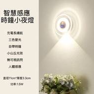 💡 LED 智能感應時鐘小夜燈   人體感應壁燈  小山丘射燈  臥室床頭充電夜燈