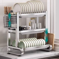 3-tier stainless steel 304 dish rack, size 55x27x51cm - Free drip tray, chopsticks and spoon holder