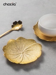 1入組花形杯墊創意金色浮雕金屬銅杯墊保溫茶盤，耐高溫茶禮茶具配件