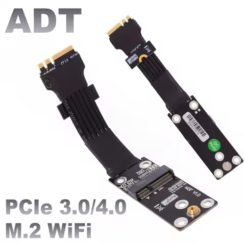 ADT-Link M.2 Key A.E. WiFi Card Extension Cable PCI-e 4.0 X1 16G/bps 90 - 180 Degree Ribbon Riser Ca