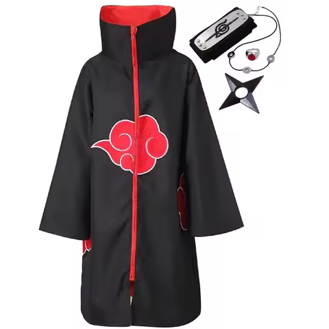 Anime Akatsuki Cloak Cosplay Long Black Robe Capes Uchiha Itachi Ring Headband Gifts Sasuke Cloak Ro