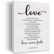 Bible Verse Art Wall Decor 1 Corinthians 13:4-8 Love Never Fails Scripture Canvas Painting Print for