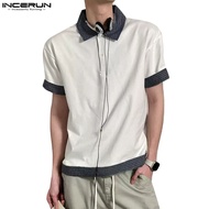 INCERUN Men's Splicing Checkered Collar Top POLO Shirts