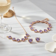 Glam Purple 5pc Alloy Jewelry Set: Hollow Heart Bracelet, Zircon Ring & Shimmer Earrings Set Perhias