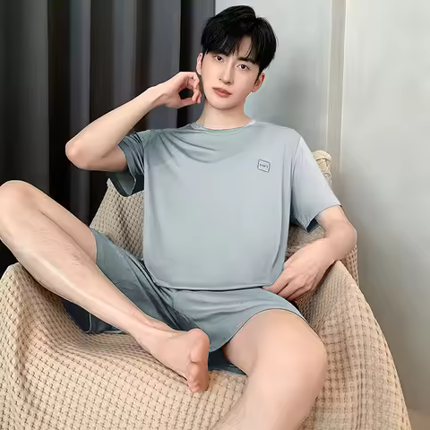 Modal ice silk pajamas men's summer thin section short-sleeve shorts o-neck big yards 4XL 5XL casual