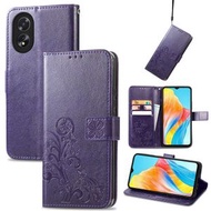 全城熱賣 - 適用於OPPO Reno10 / 10 Pro 國際版 四恭弘=叶 恭弘草壓花搭扣左右開手機保護皮套（紫色）