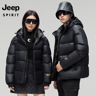 JEEP SPIRIT吉普 羽绒服外套男女同款白鸭绒外套休闲时尚保暖情侣外套 LW2399 黑金 XL