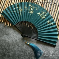 芷墨7寸日本紳士男扇墨綠竹林夏季便攜折扇古風中國風扇子納涼扇