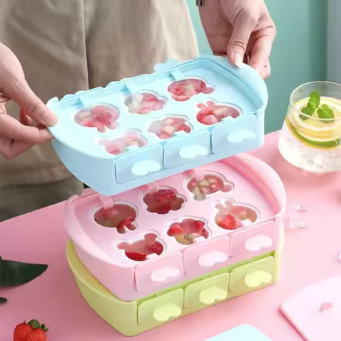 Cartoon Silicone Mini Popsicle Mold Ice Cream Mold Maker Ice Cube Tray BPA Free Reusable Rabbbit Ice