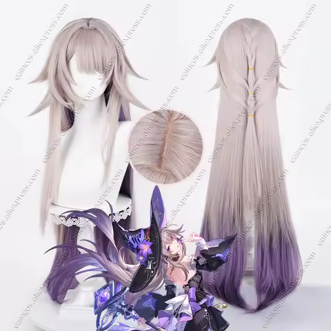 HSR The Herta Cosplay Wig 100cm Long Mixed Color Gradient Wigs Heat Resistant Synthetic Hair